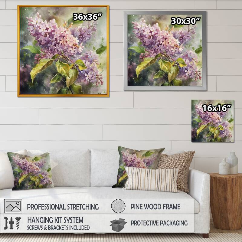 Designart "Purple Green Beautiful Lilacs Ii" Floral Lilacs Framed